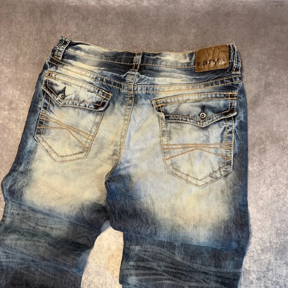 Express Jeans Blake Loose Fit Boot Cut Mens 36x34 Blue Distressed Heavy Stitch